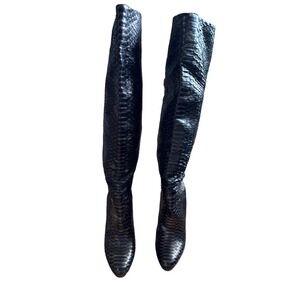 Vero Cuoio Designer Snake Print Stiletto Heel Platform Knee High Boots Size 8.5